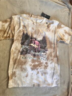 abercrombie kids Beige Tie-Dye Montana Bear Graphic Tee with Pink Accent